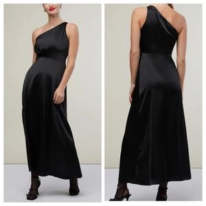 NWT Rachel Parcell One Shoulder Slit Midi Satin Dress Black